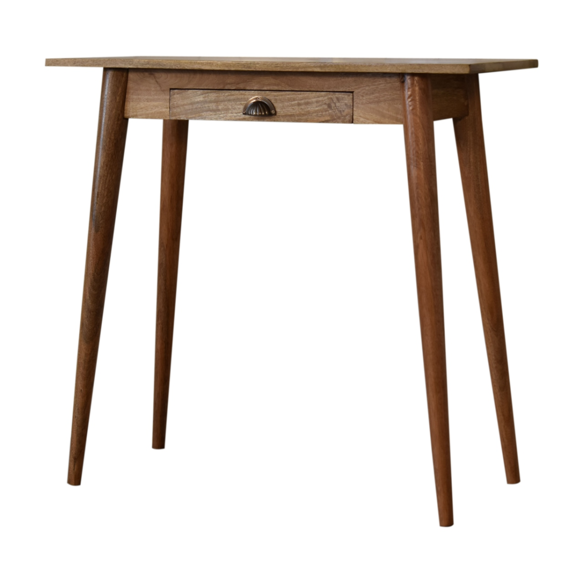 Artisan Furniture Solid Mango Wood Mini Nordic Style Writing Desk with 1 Drawer – Oak-ish Finish, Brown