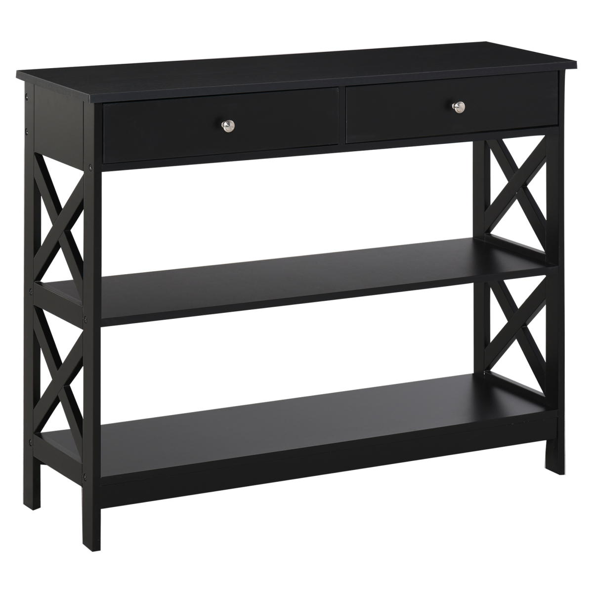 Black console table with drawers