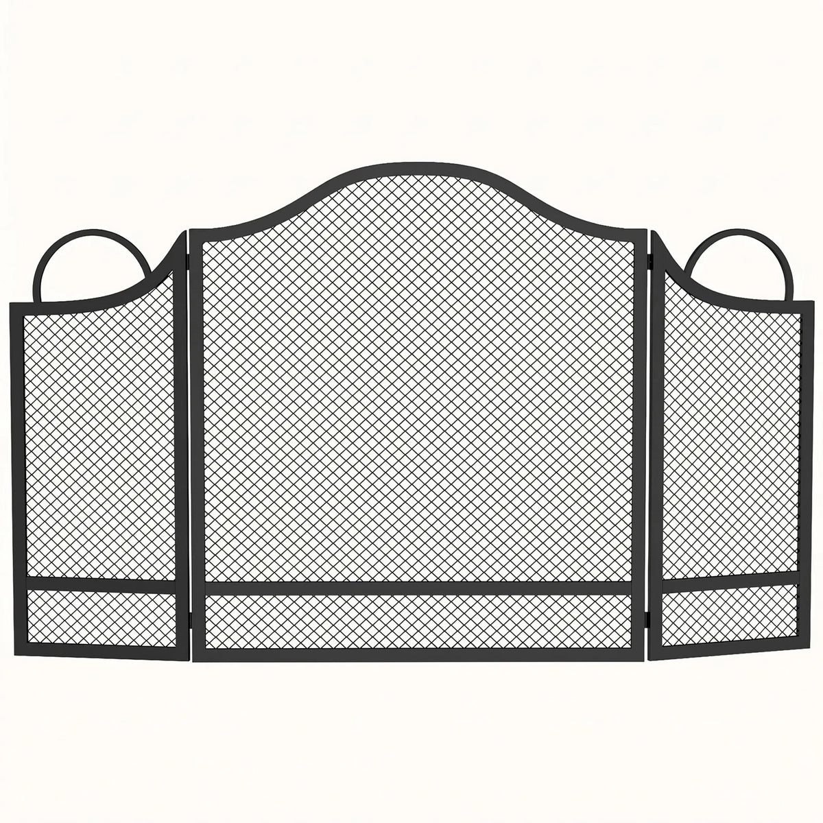 HOMCOM Floral 3-Panel Folding Fireplace Screen – Heat-Resistant Metal Spark Guard for Hearth Protection, Black