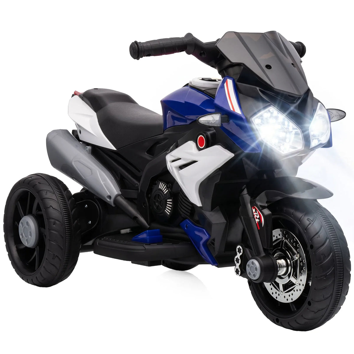 HOMCOM Kids Electric Motorcycle, 6V Three-Wheel Ride-On with LED Headlight, Music & Horn – Ages 3-5, Blue