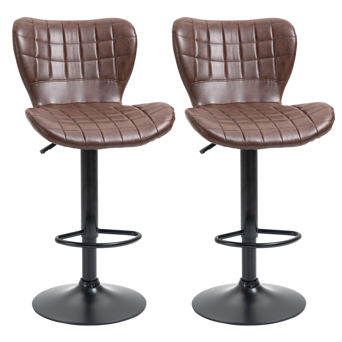 HOMCOM Adjustable Swivel PU Leather Bar Chairs with Backrest & Footrest – Set of 2, Brown