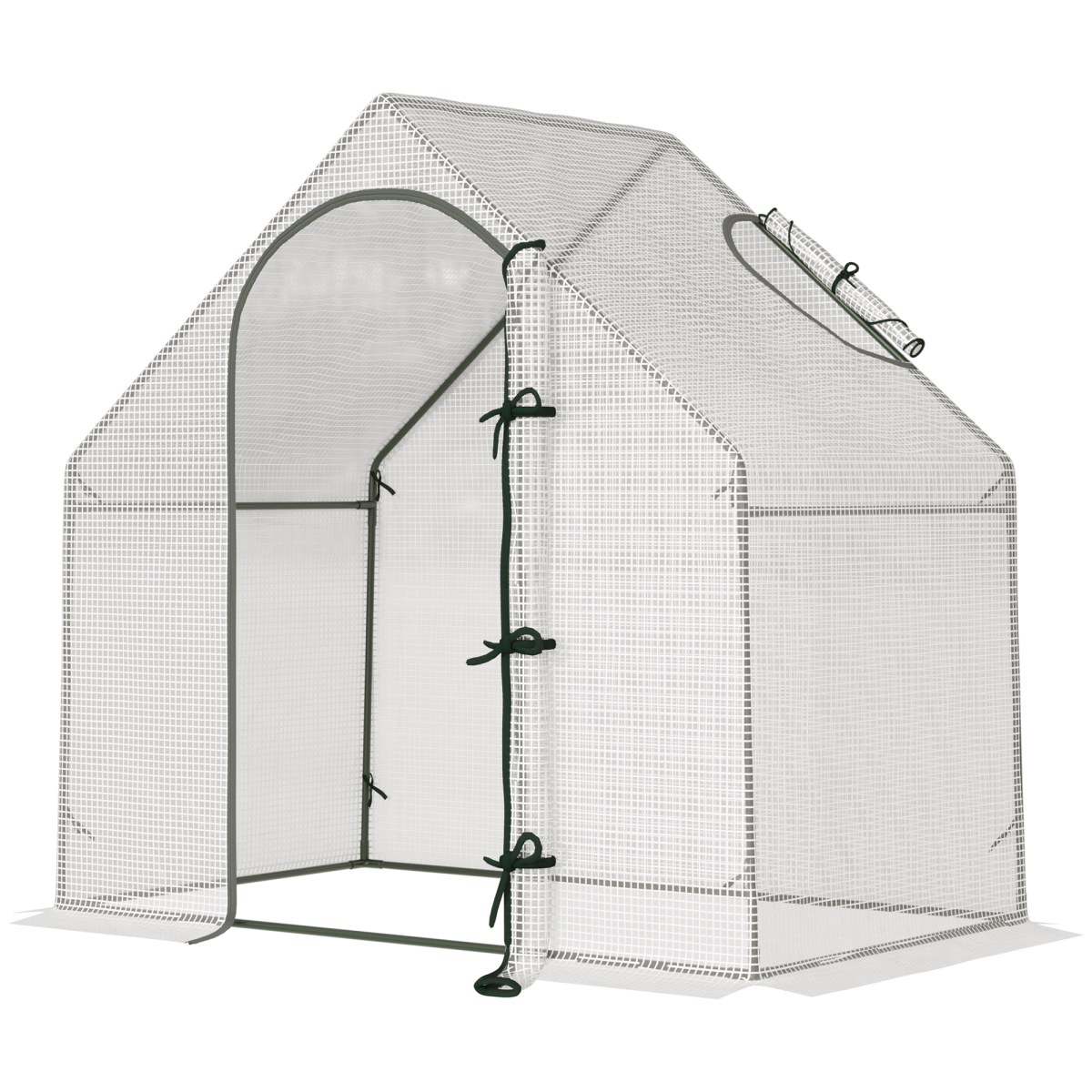 Outsunny Walk-In Greenhouse with Steel Frame, Roll-Up Window & Zipped Door, 180 x 100 x 165cm – White