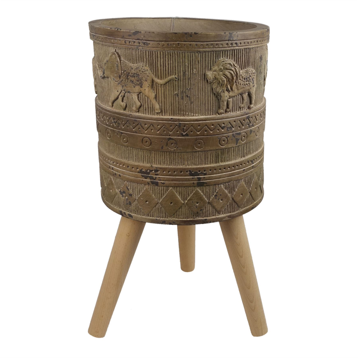 55cm Jungle Planter with Legs – Embossed Lion & Elephant