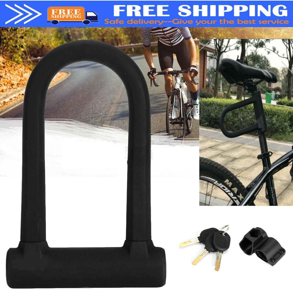 Heavy Duty D Lock for Bikes, Scooters and Motorcycles – Hardened Shackle, Bracket and 2 Keys, Black