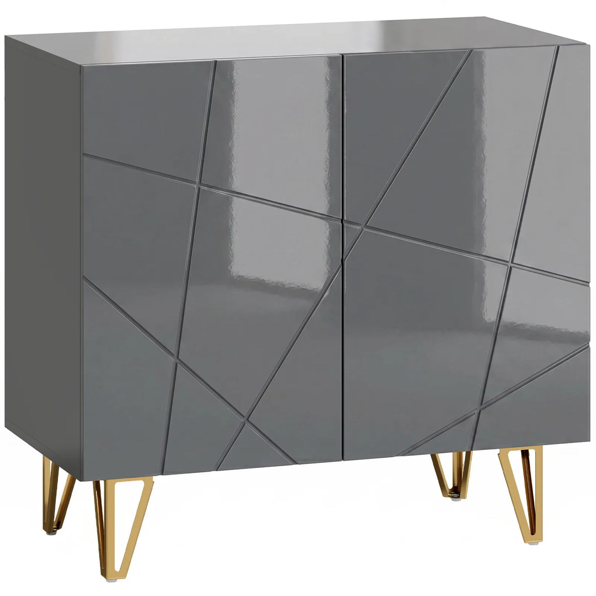 HOMCOM Modern Luxe High Gloss Sideboard with Hairpin Legs, Two Shelves – Kitchen Storage Cabinet, Grey