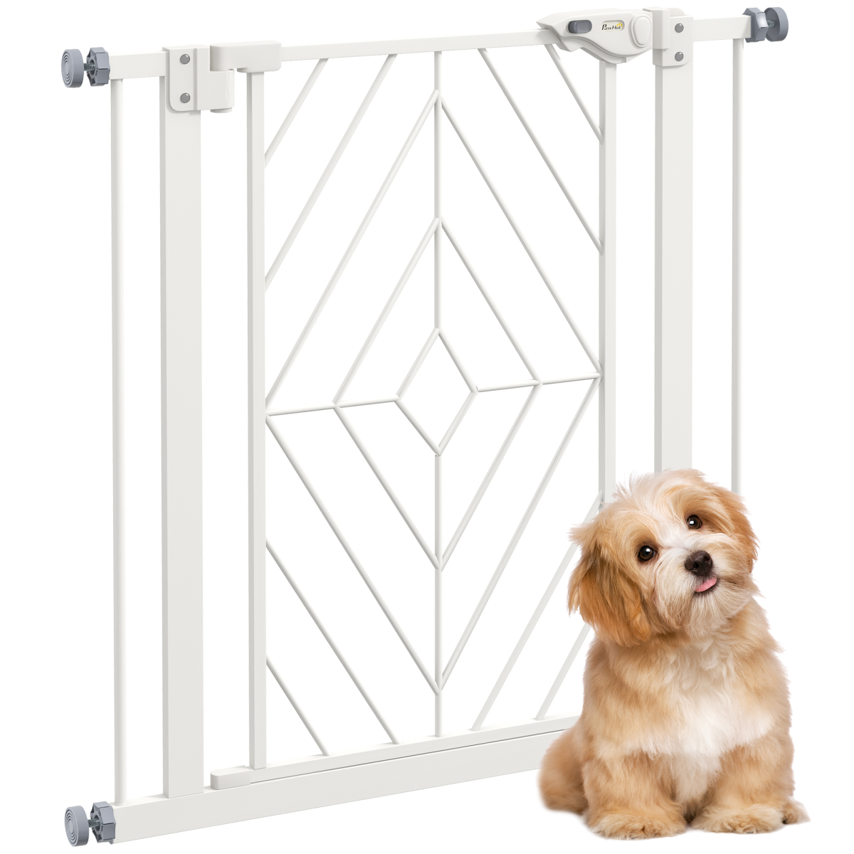 PawHut Pressure Fit Safety Gate with Auto Closing Door & Double Lock – Dog Gate for 74-80cm Openings, White