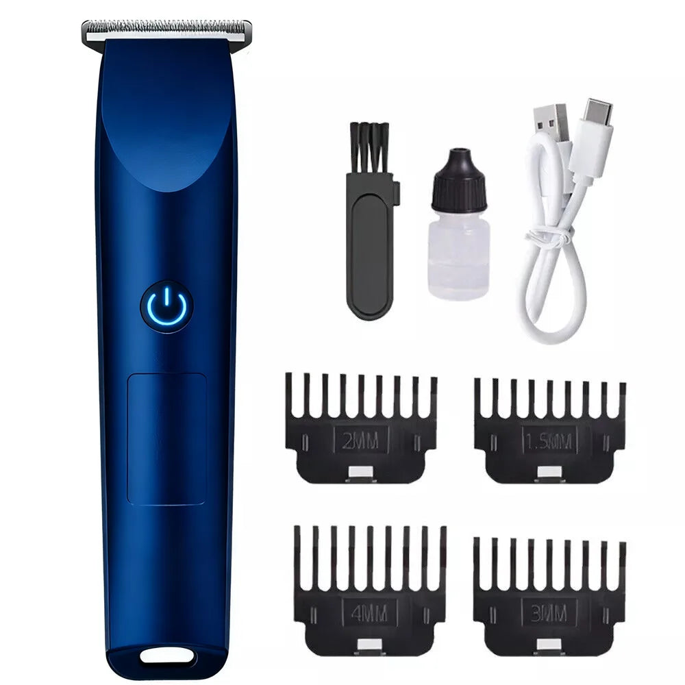 Electric Hair Clipper and Beard Trimmer with 4 Limit Combs & R-Shaped Floating Blade – Rechargeable, Blue