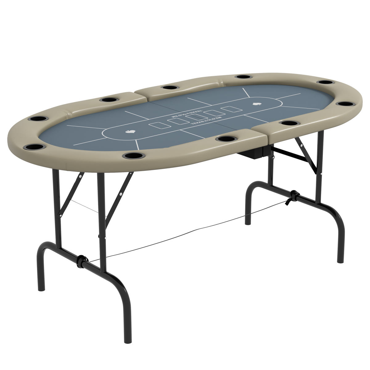 SPORTNOW 10 Player Folding Poker Table with Cup Holders, Cushioned Edge & Steel Base – 178cm Card Table