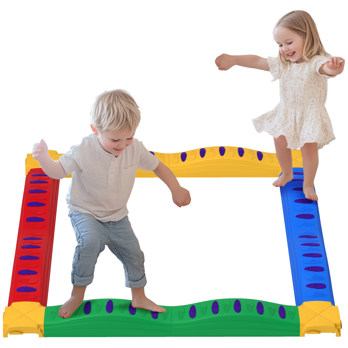 AIYAPLAY 12 Piece Kids Balance Beam Stepping Stones Set with Non-Slip Foot Pads – Indoor Outdoor, Multicoloured