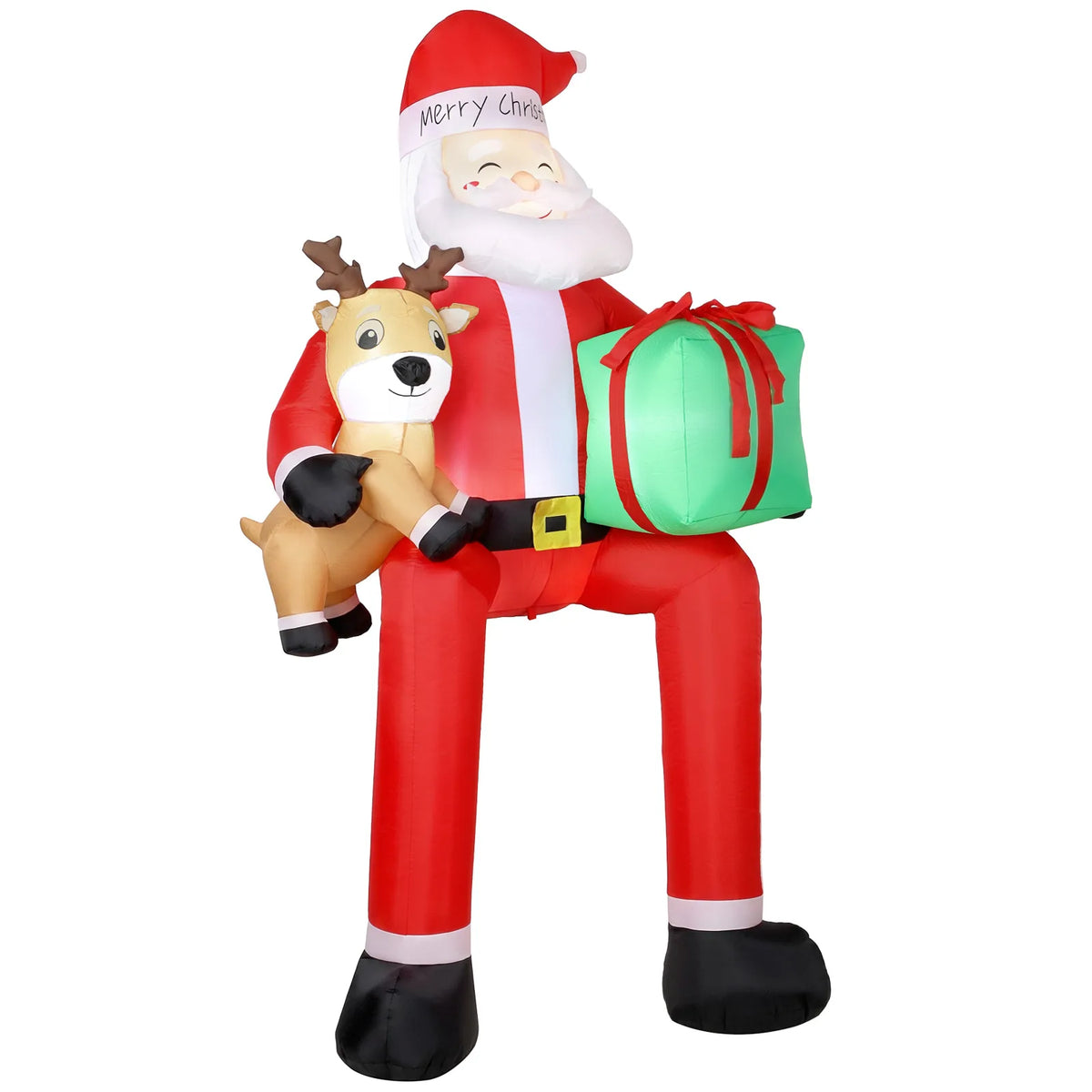 Outsunny 9.3ft Giant Christmas Inflatable Hanging Santa Claus with Reindeer, Gift Box and LED Lights – Outdoor Garden Decoration