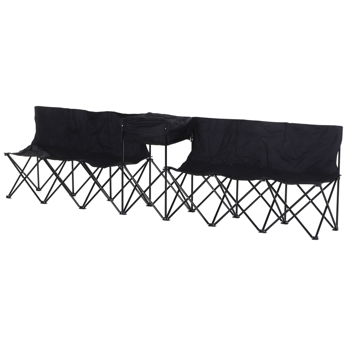 Outsunny 6-Seat Folding Camping Bench with Middle Cooler Bag & Carry Bag – Portable Outdoor Seating, Black