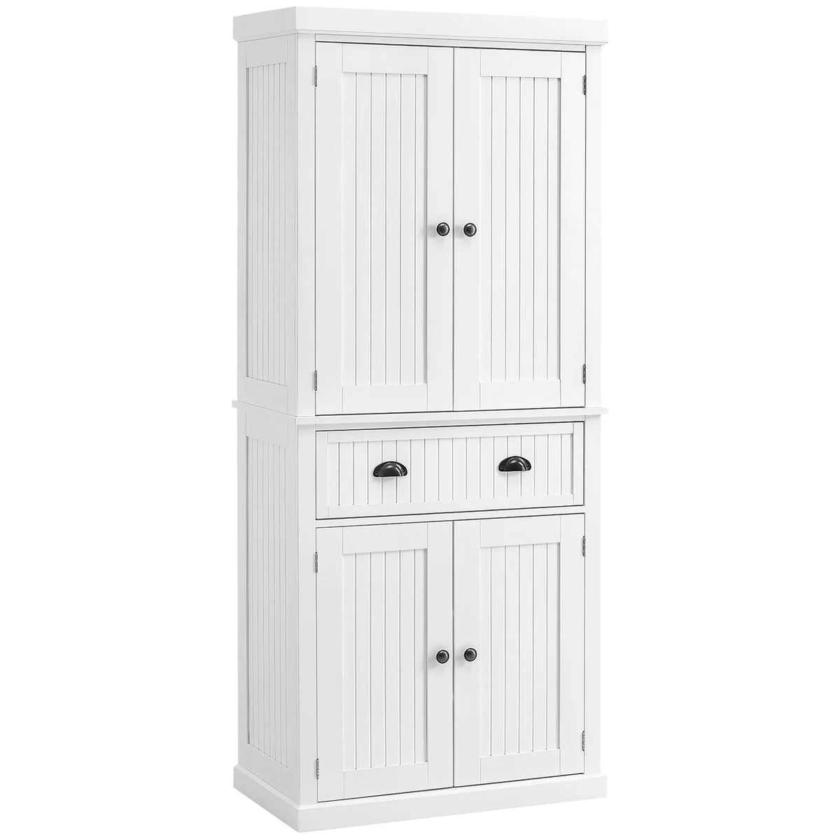 HOMCOM Kitchen Storage Cabinet with Drawer and Adjustable Shelves, Traditional Beadboard Style – White