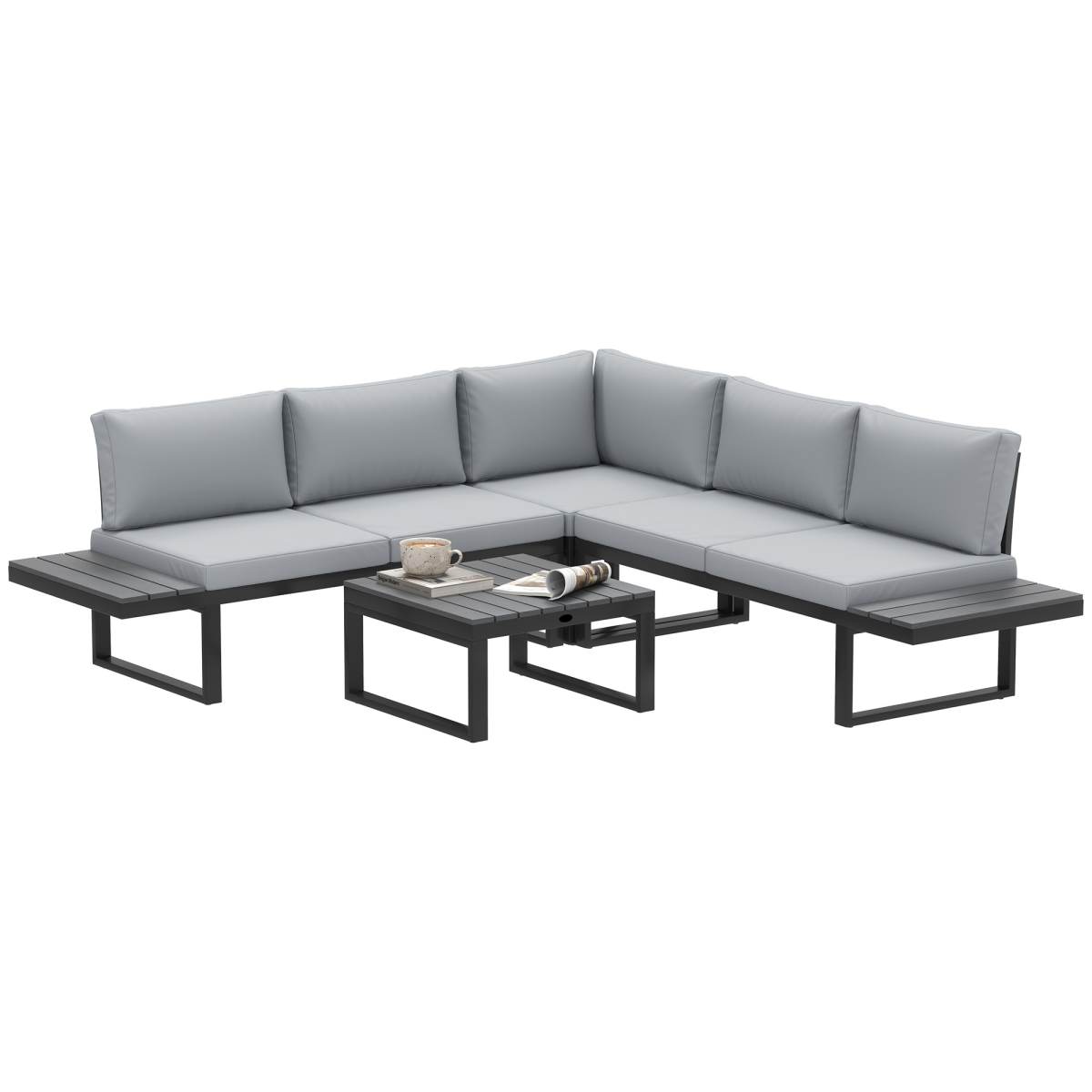 Outsunny 4-piece black and light grey corner sofa garden set with coffee table