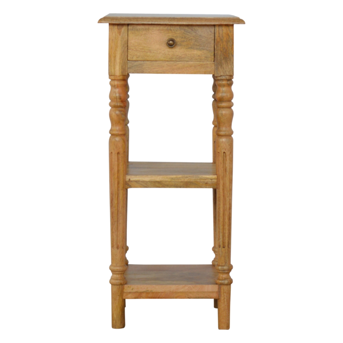 Artisan Furniture Solid Mango Wood Telephone Table, 1 Drawer & 2 Shelves – Hallway Storage, Oak-Effect Beige
