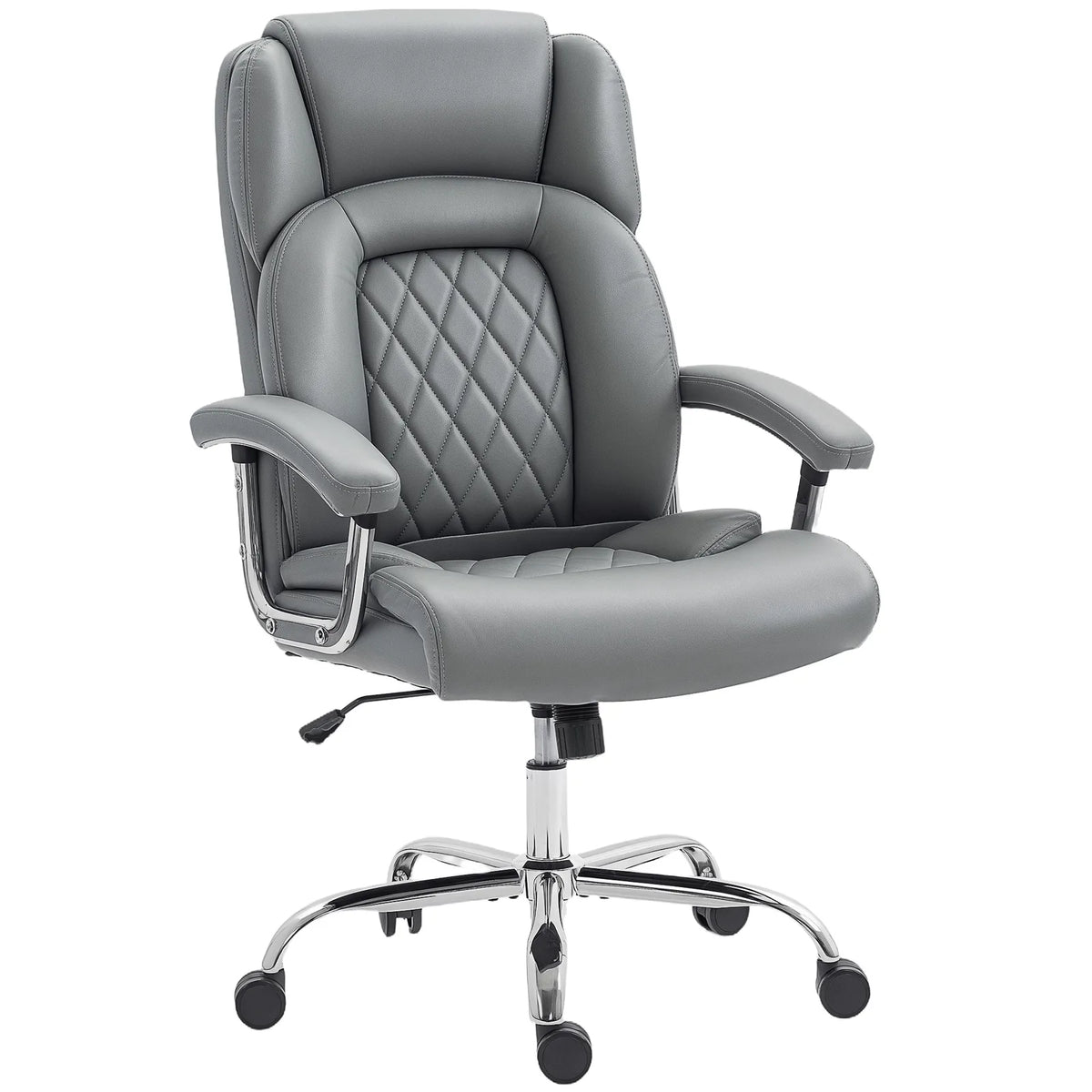 HOMCOM Big and Tall Office Chair with Spring Cushion, 180kg Capacity – Padded Headrest PU Leather Desk Chair, Grey