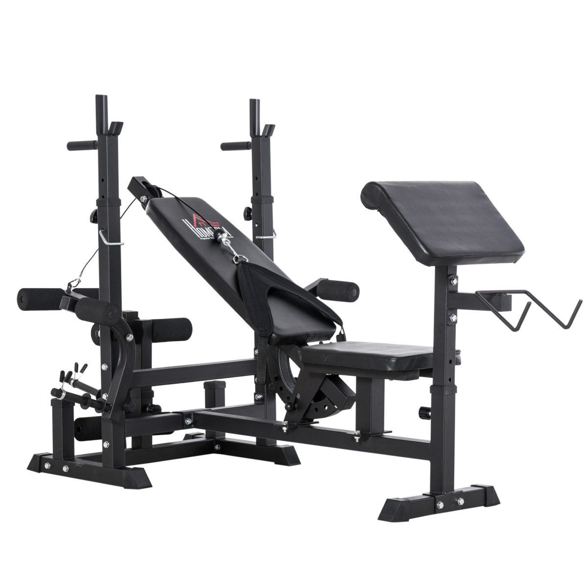 HOMCOM Multi-Exercise Weight Bench with Barbell Rack, Preacher Curl, Leg Extension & Resistance Bands