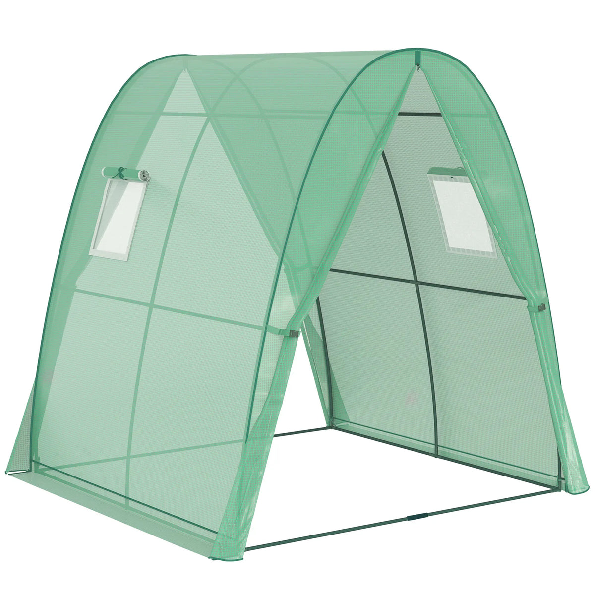 Outsunny Walk-In Polytunnel Greenhouse with Sandbags, 2 Zipped Doors & Mesh Windows, 1.8 x 1.8 x 2 m, Green