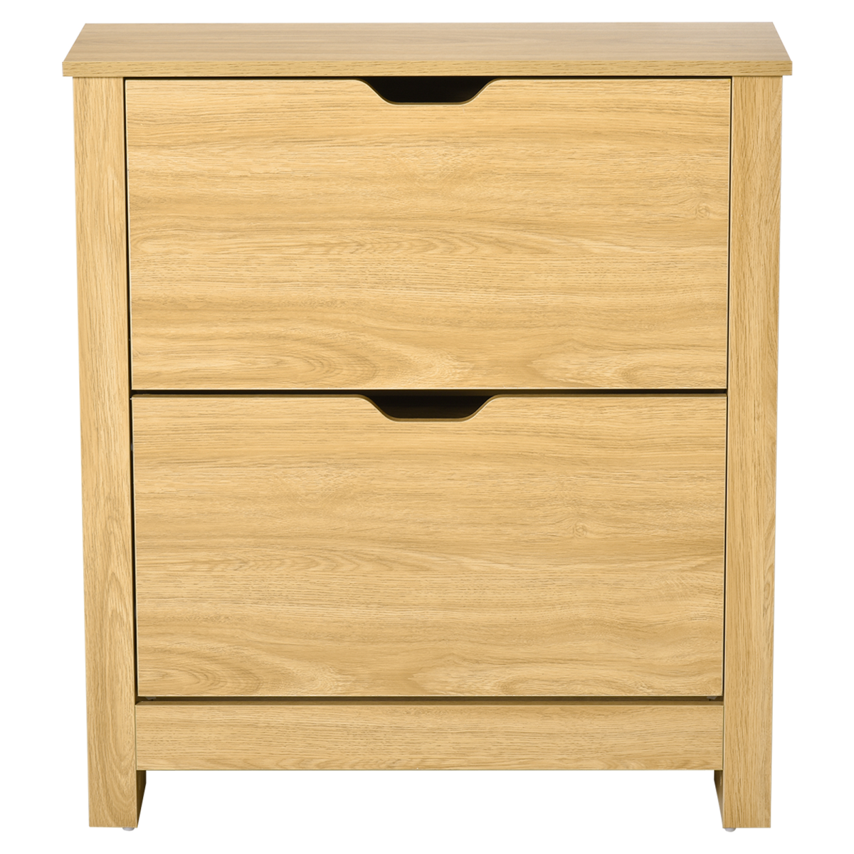 12-Pair Shoe Storage Cabinet with 2 Pull-Out Drawers & Tabletop, Oak Effect, 80 x 72 x 26cm