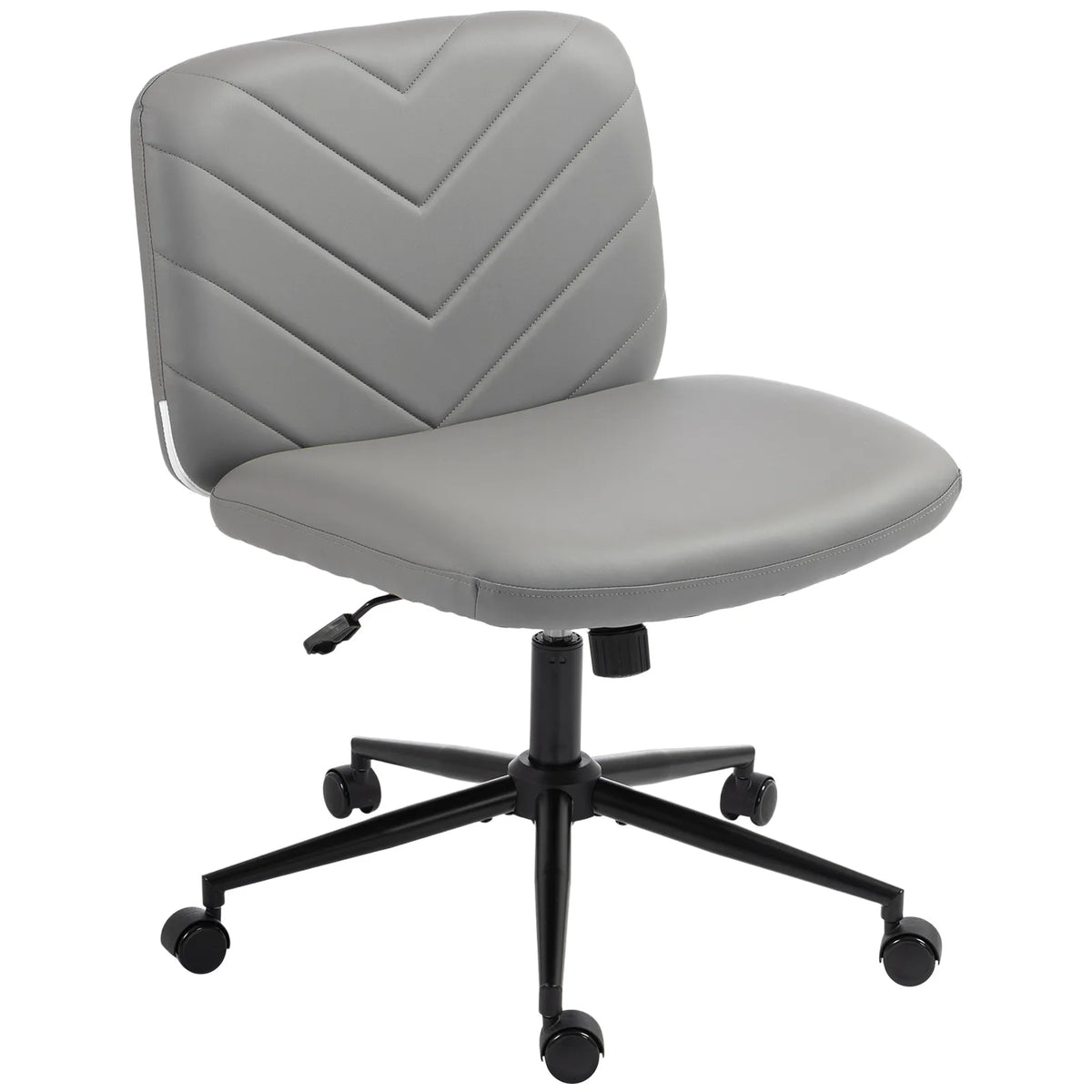 HOMCOM Armless Home Office Desk Chair with Wide 62cm Seat, Adjustable Height and Rocking – Pet-Friendly Leather, Grey