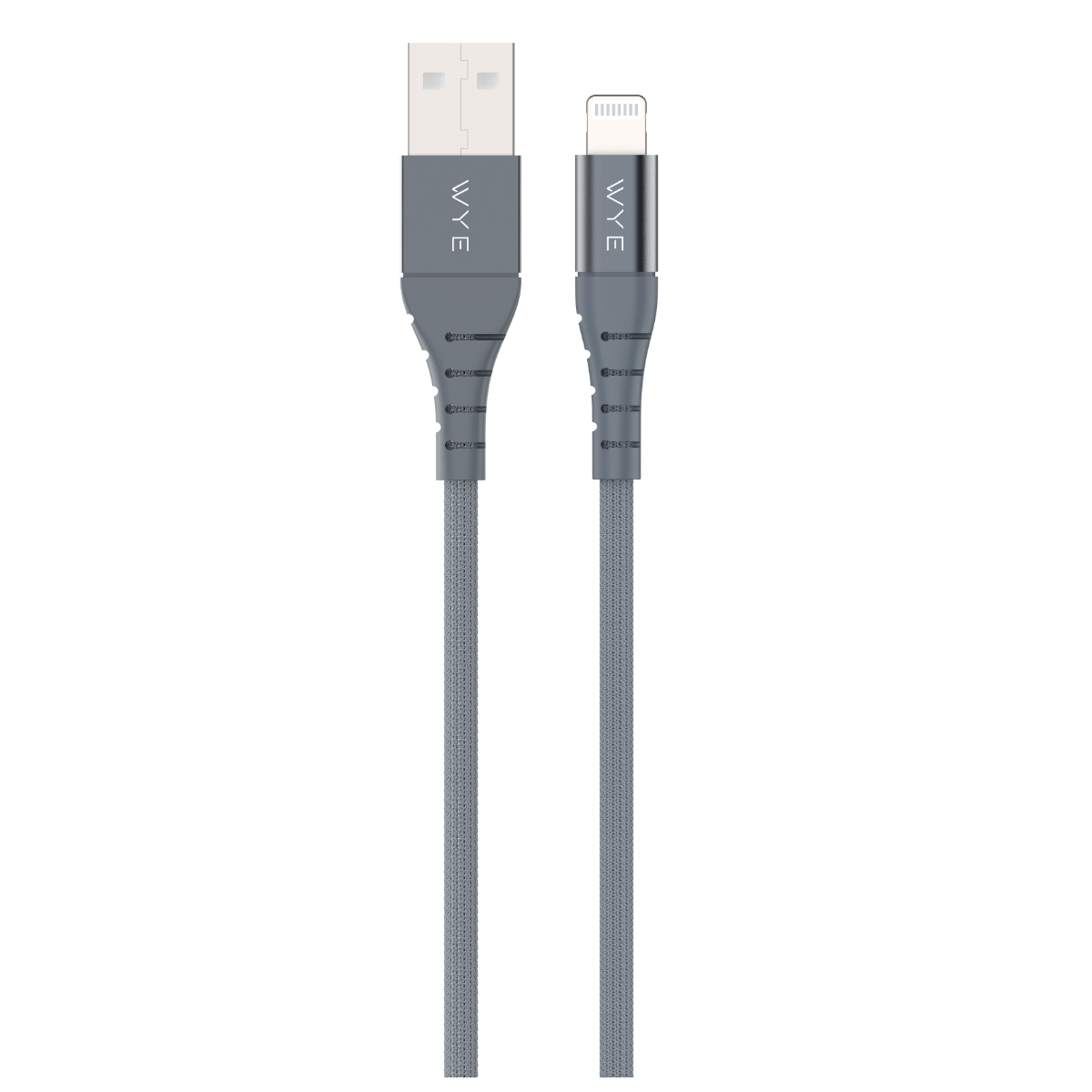 WYEFLOW USB-A to 8-Pin Fast Charging & Data Cable, 1m – Braided Aluminium Plug Cable, Grey