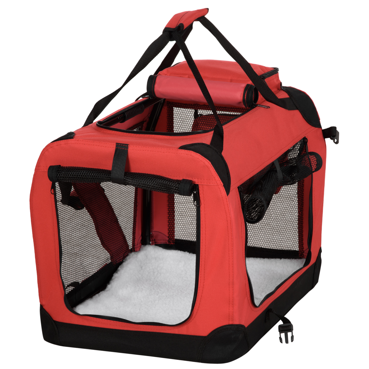 Pawhut Folding Soft Pet Carrier, 60 x 42 x 42cm – Portable Travel Bag with Fleece Bed for Small Dogs and Cats, Red