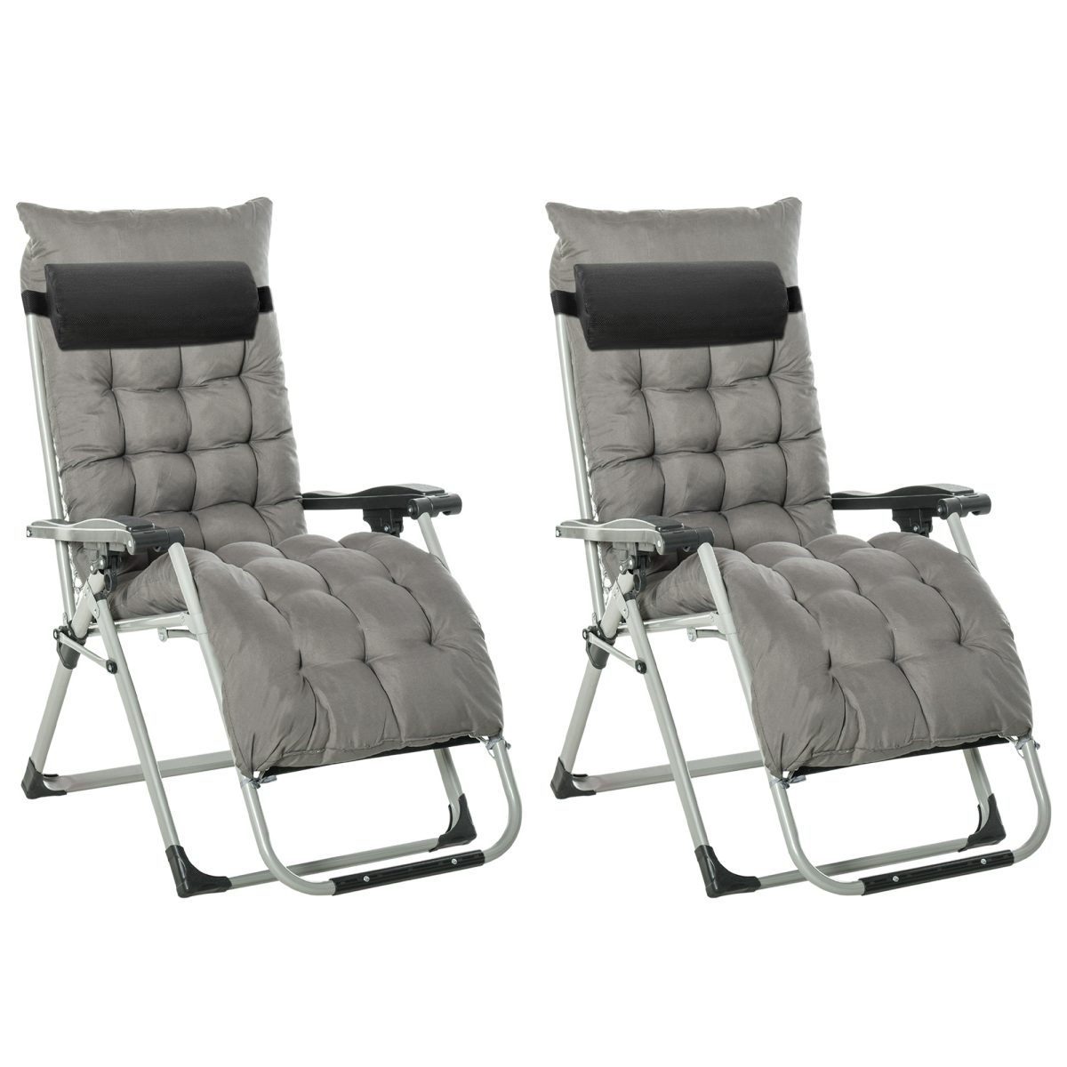 Outsunny 2-Piece Zero Gravity Reclining Chair Set with Cushions – Folding Garden Lounger, Dark Grey