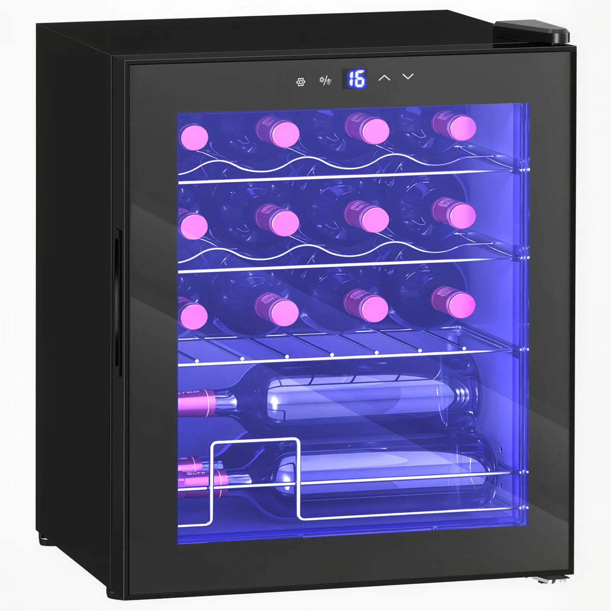 HOMCOM 42L 16-Bottle Wine Cooler Fridge with Glass Door, Touch Panel & Inner Lights – Wine Chiller, Black