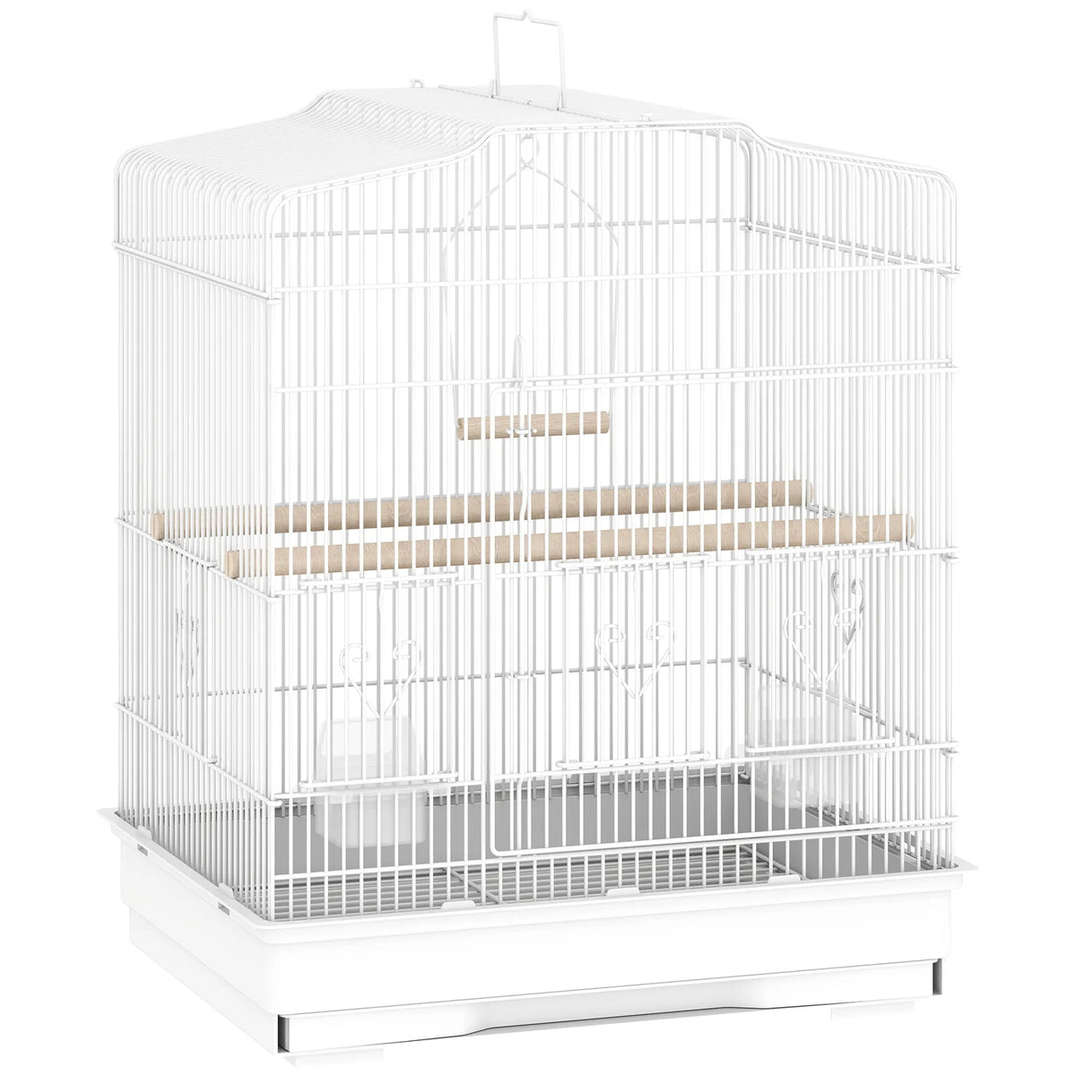 PawHut Large Metal Bird Cage with Perches, Food Bowls & Swing – For Budgies, Finches & Parakeets, White