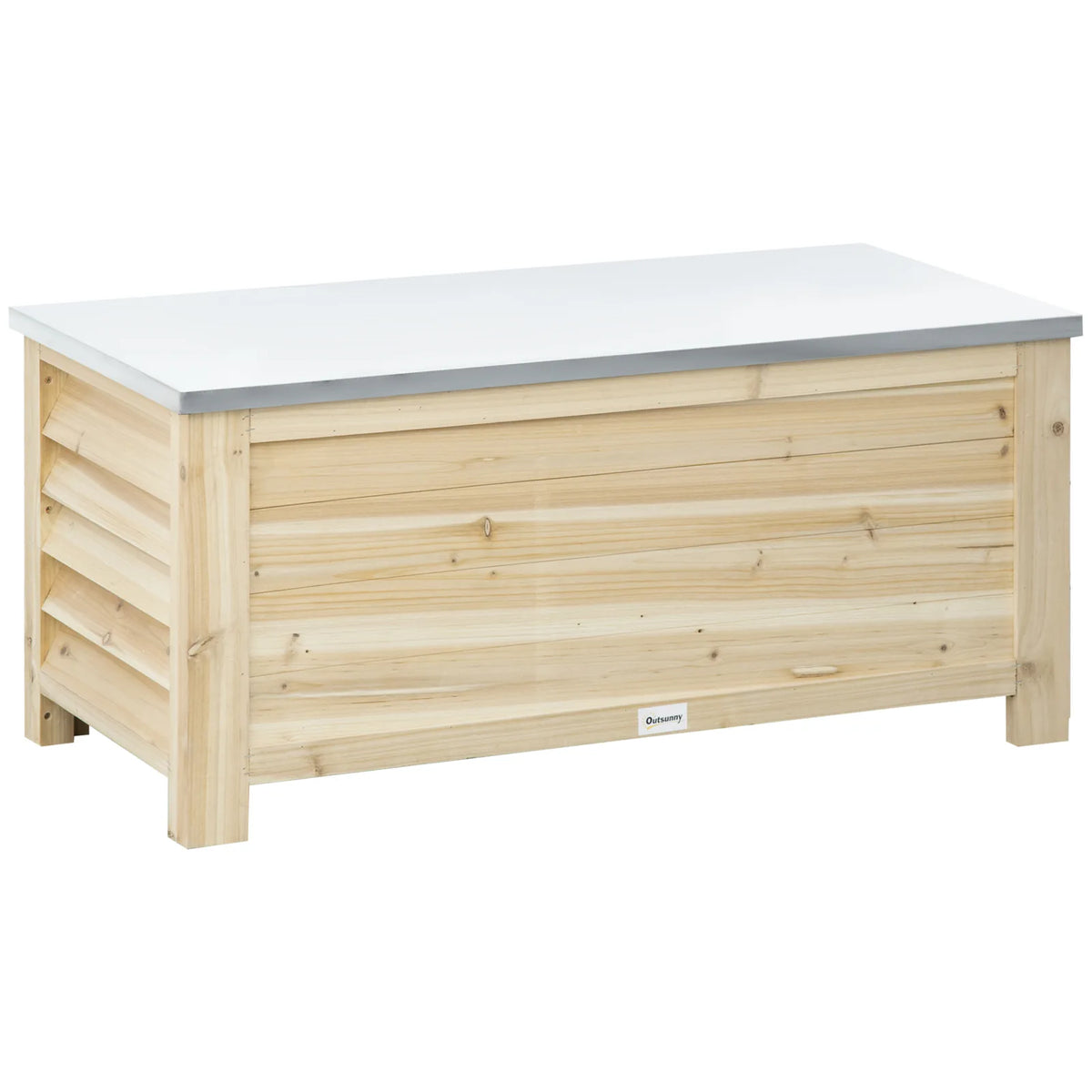 Outsunny 155L Outdoor Storage Box with Galvanised Metal Top and Shutter Walls – Wooden Garden Tool Organiser
