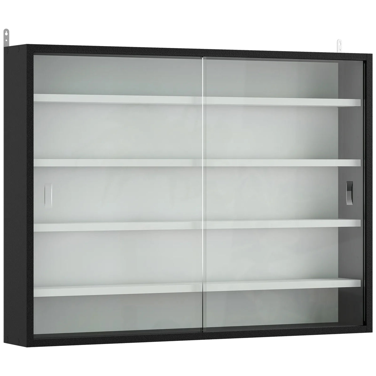 HOMCOM 5-Tier Wall-Mounted Display Cabinet with 4 Adjustable Shelves & Glass Doors, 60 x 80cm – Black and White