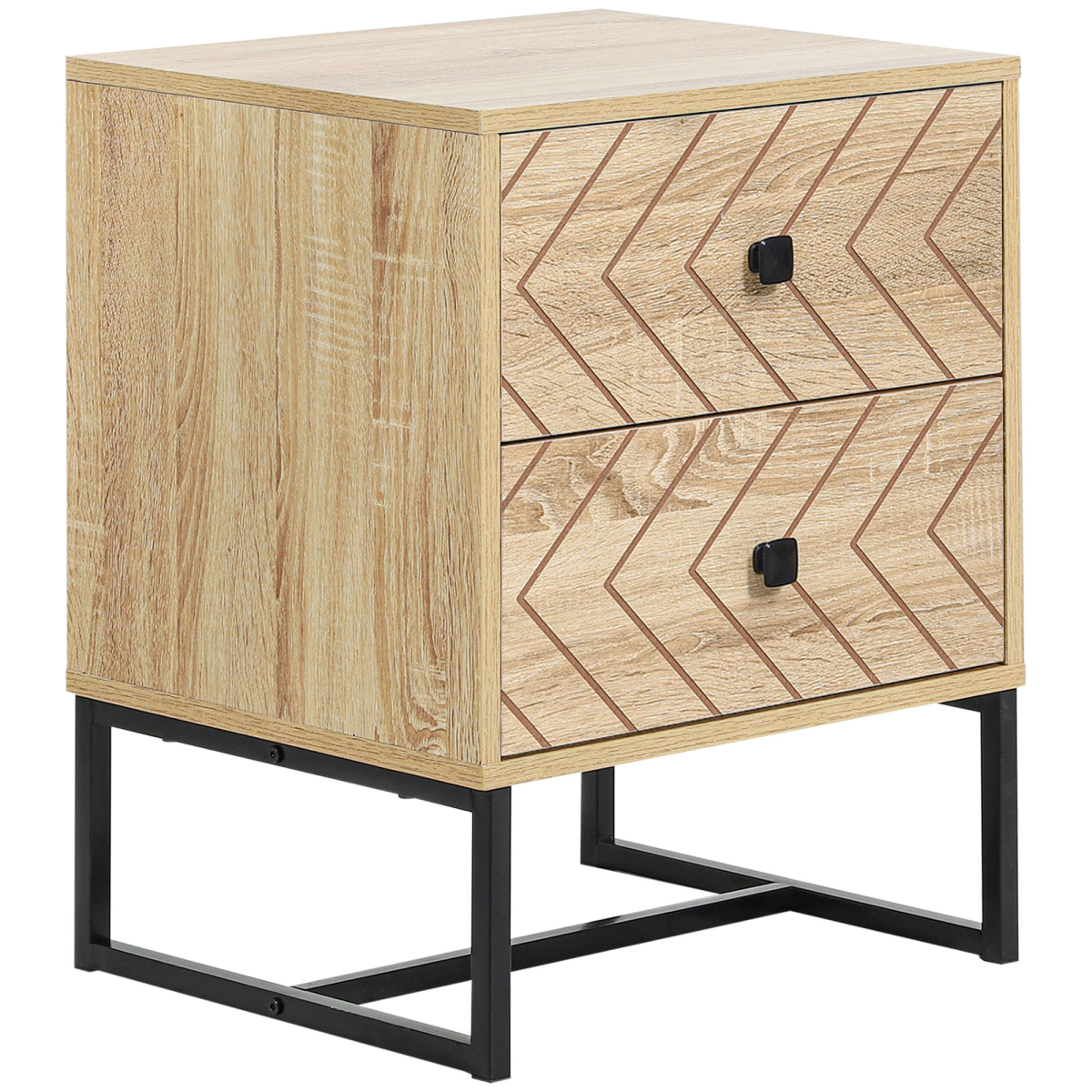 HOMCOM 2-Drawer Bedside Table with Zig-Zag Design – Anti-Tipping Storage Unit, Black Metal Handles
