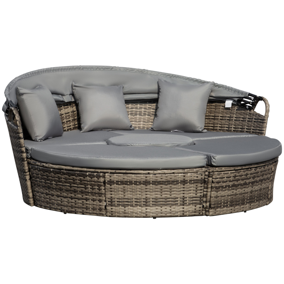 Outsunny Grey Rattan Round Day Bed Set - front view