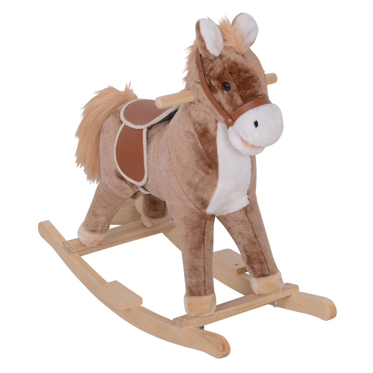 HOMCOM Kids Rocking Horse in Plush & Wood with Easy-Grip Handles and Footrest – Ride-On Rocker for Ages 3+