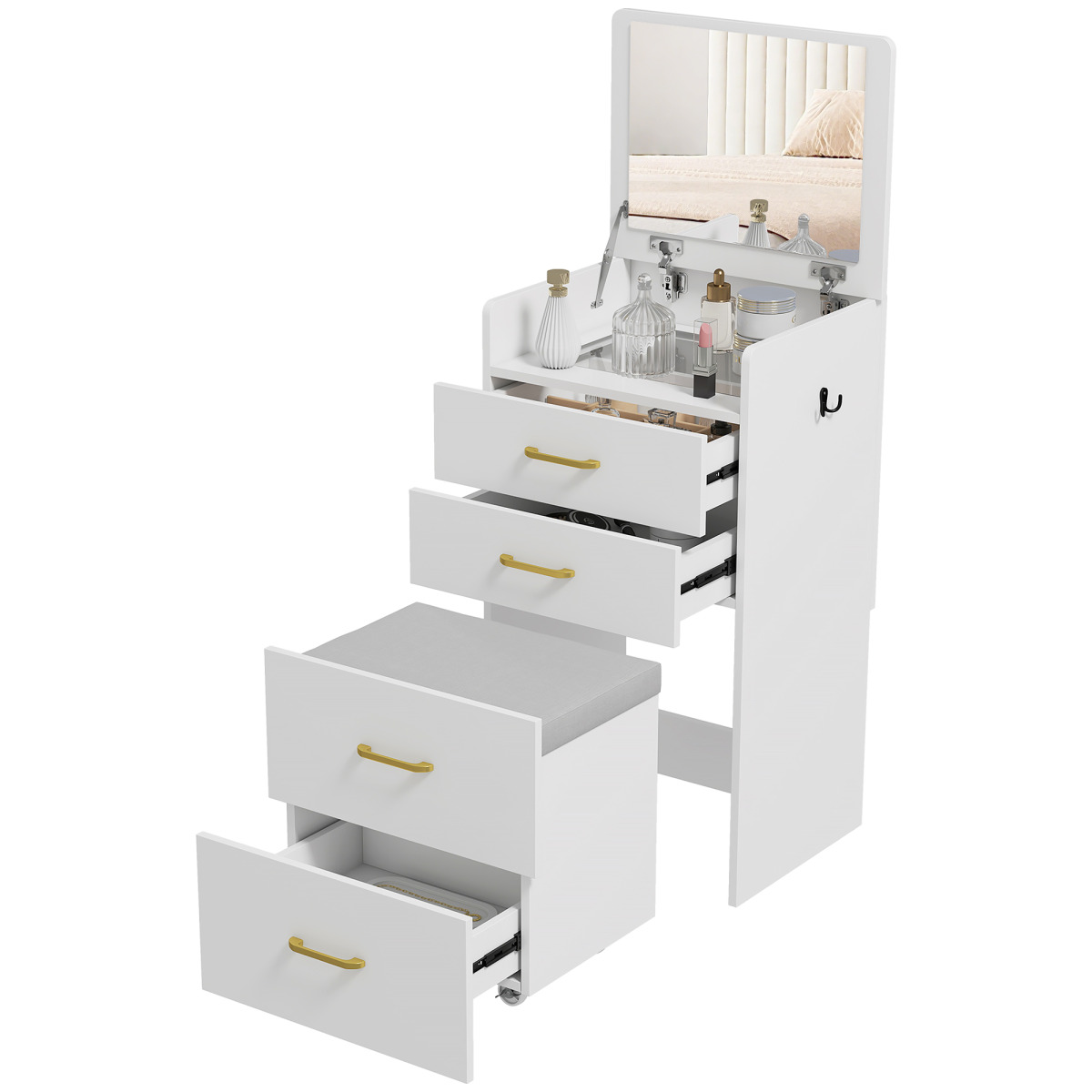HOMCOM 3 in 1 Dressing Table with Flip-Up Mirror, Cushioned Stool and Drawers – Vanity Desk, White