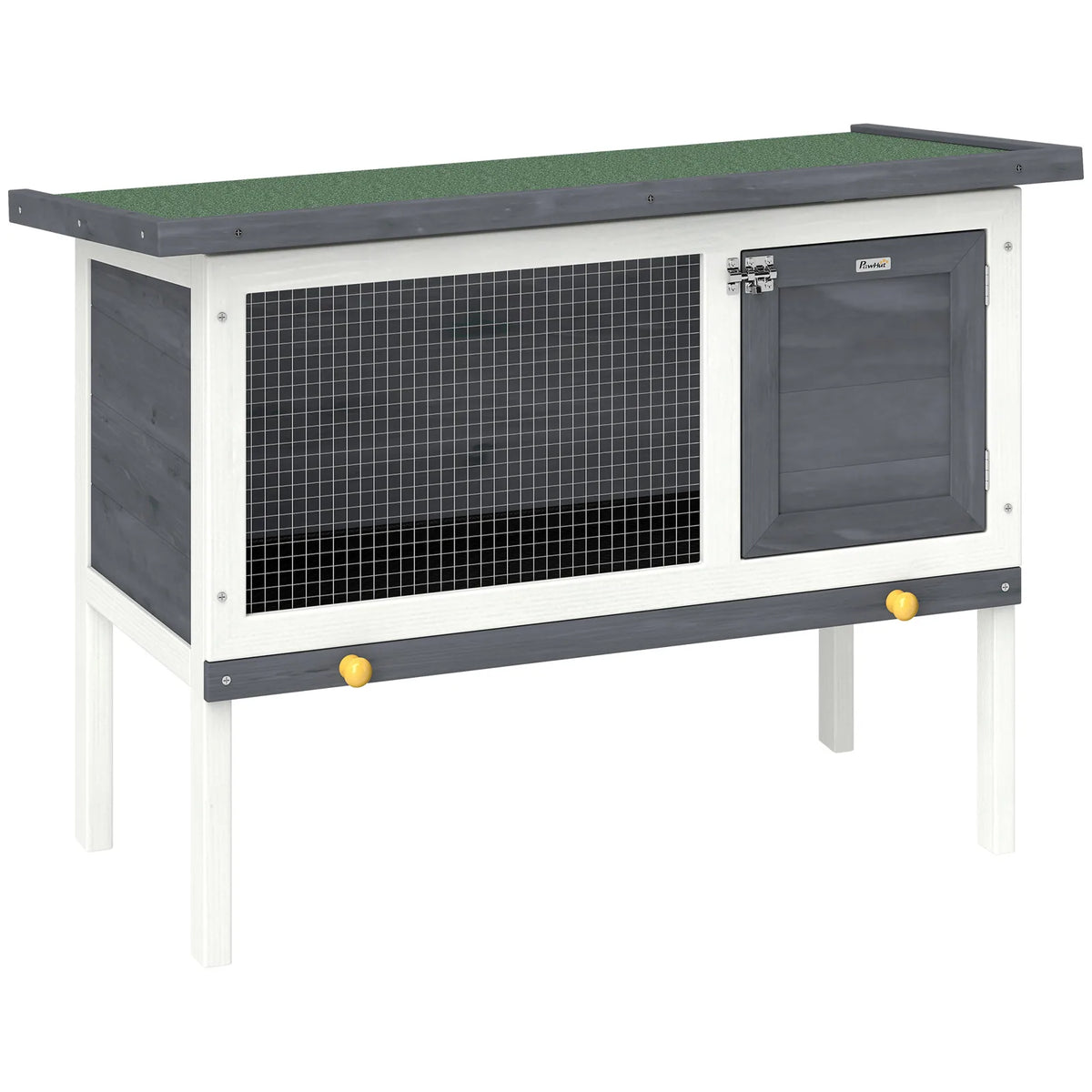PawHut Wooden Rabbit Hutch with Asphalt Roof & Pull-Out Tray – Elevated Outdoor House for Small Animals