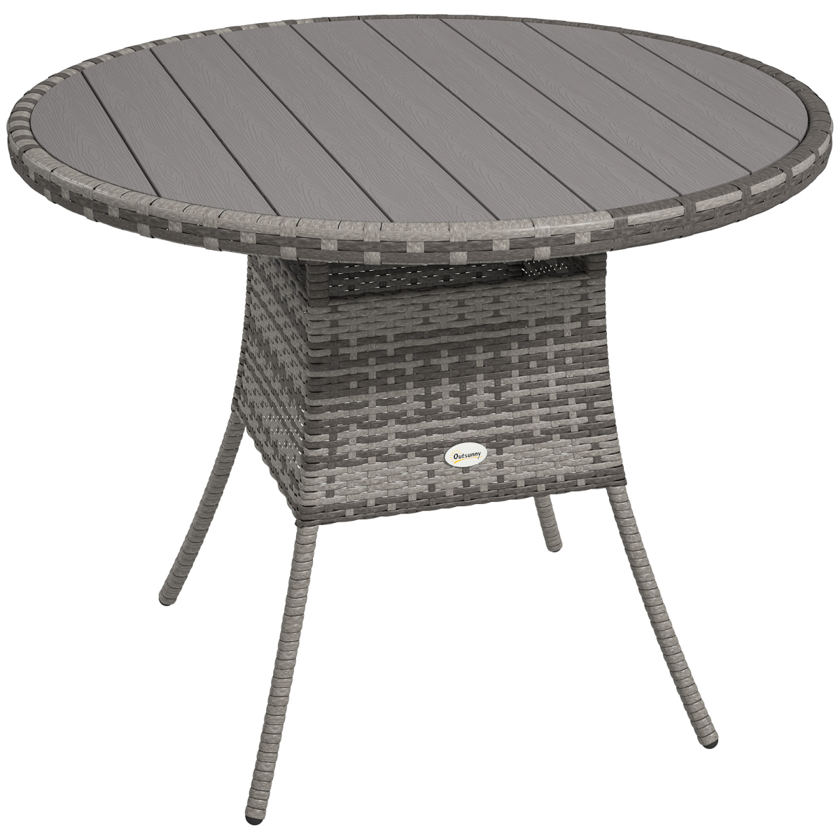 Outsunny Rattan Outdoor Dining Table for 4 with Wood-Plastic Composite Top – Patio Garden Furniture, Grey