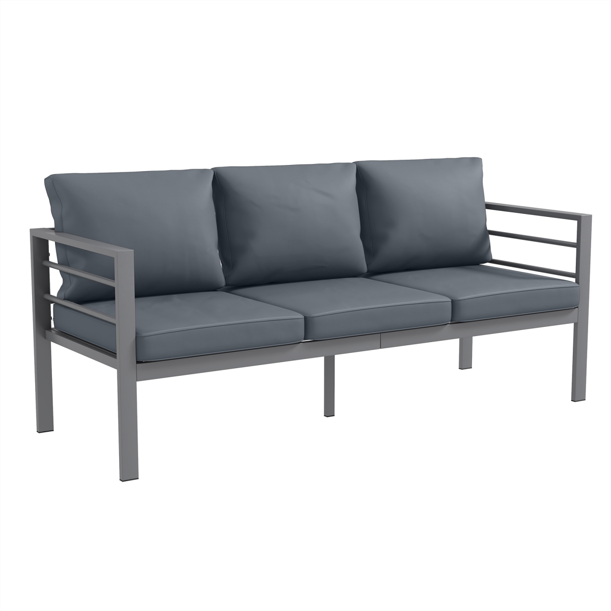Outsunny 3-Seater Aluminium Garden Bench with Cushions, Armrests & Backrest – Patio Sofa, Grey