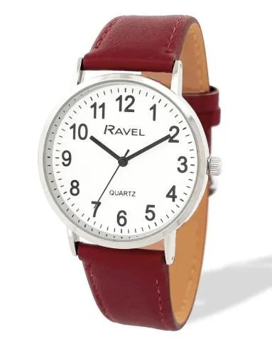 Ravel Unisex Big White Dial Watch with Brown Leatherette Strap