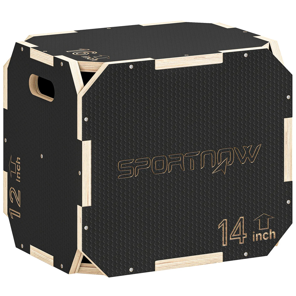 SPORTNOW Non-Slip Wooden Plyo Box with Cut-Out Handles, 3 Heights – Corner-Free Jump Box for Home Gym Training