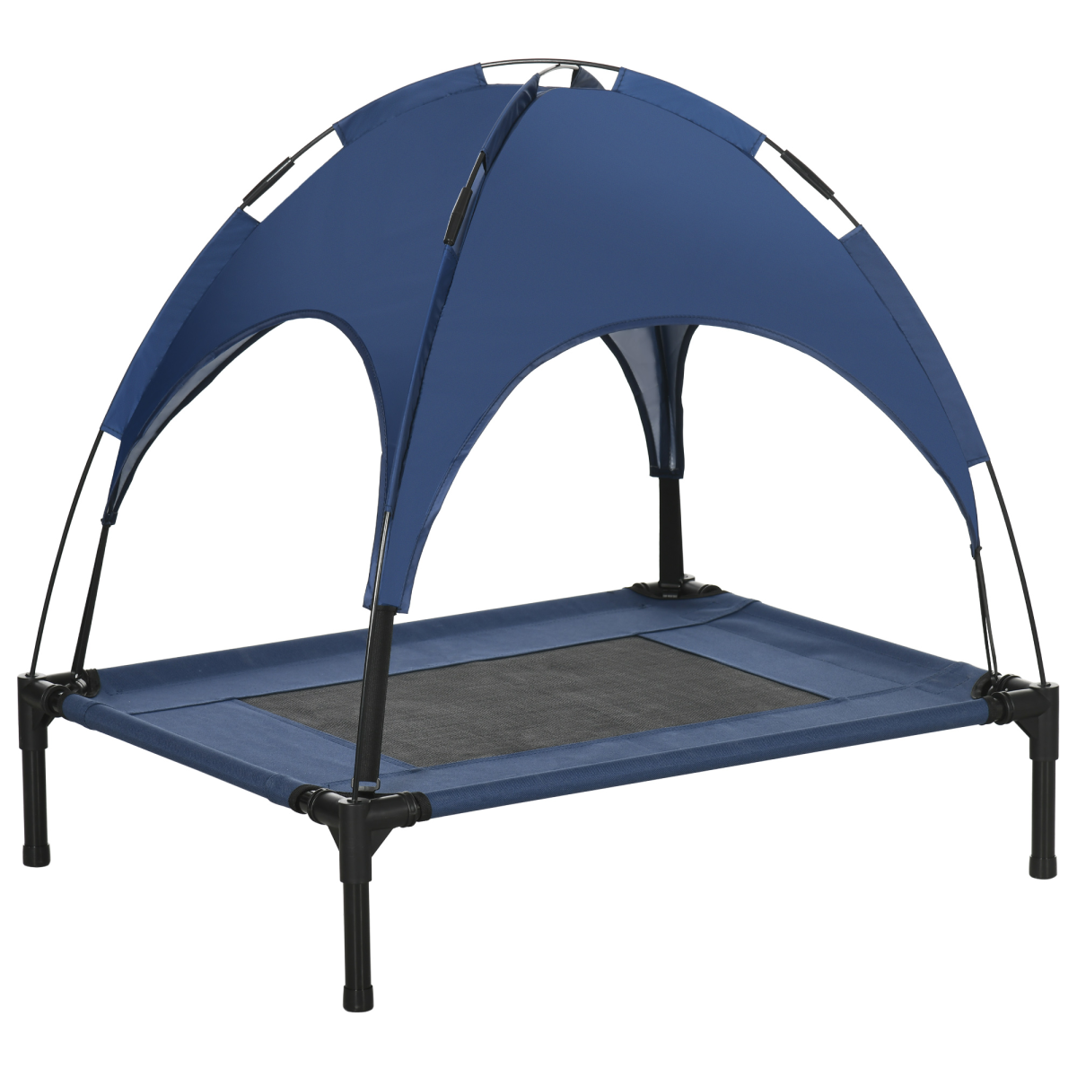PawHut 76cm Elevated Dog Bed with UV Protection Canopy & Travel Bag – Raised Cooling Pet Cot, Blue