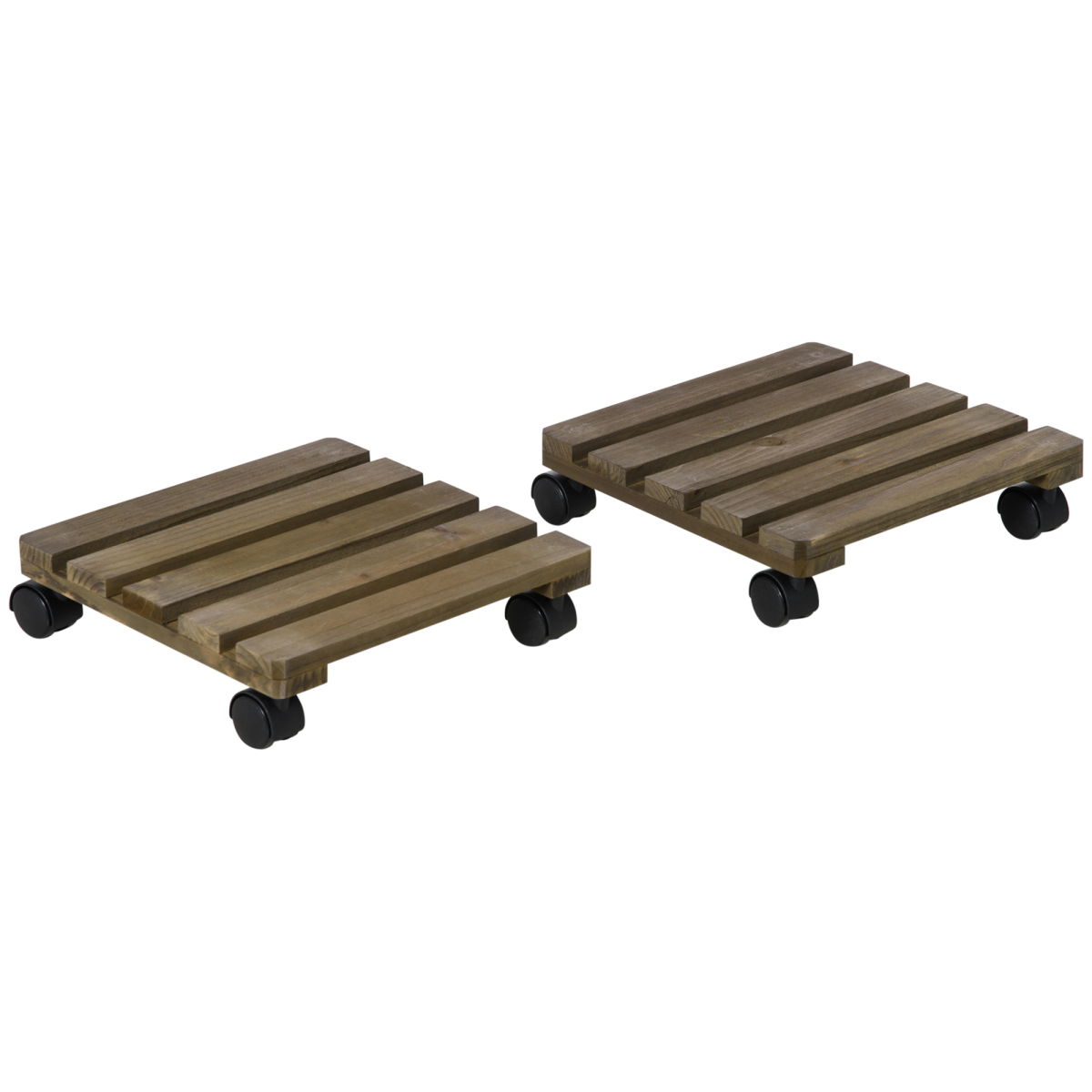 Outsunny 2 Pack Solid Wood Corner Plant Stands with Wheels – Mobile Flowerpot Holders for Garden & Balcony