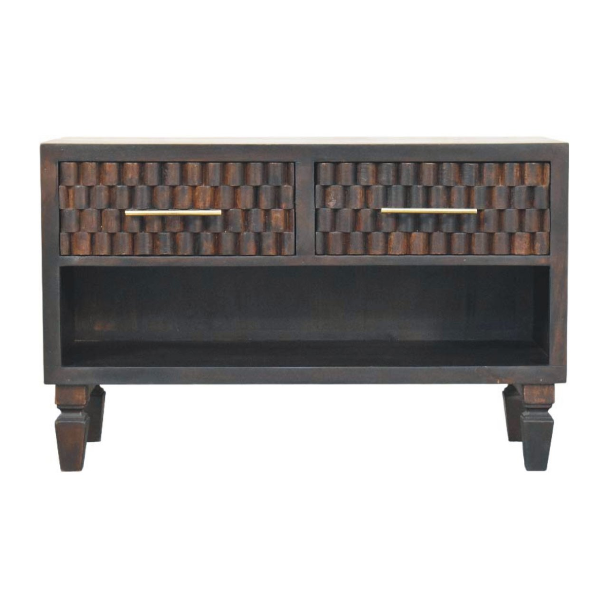 Artisan Furniture Cadiz Carved Solid Mango Wood Shoe Storage Bench – 2 Drawers & 1 Shelf, Dark Brown