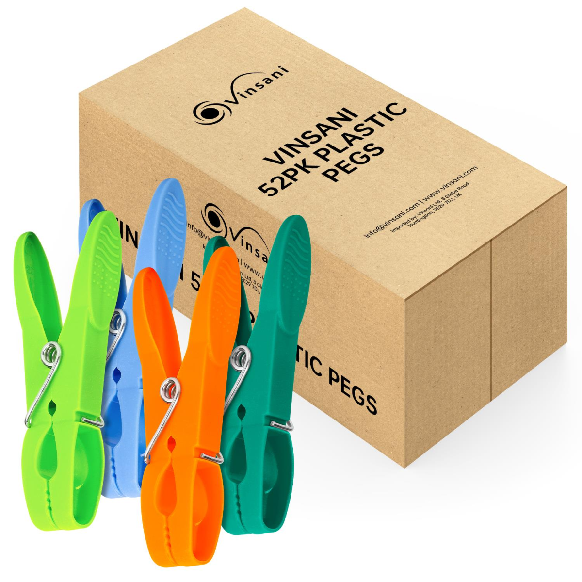 VINSANI 52 Pack Heavy Duty Plastic Clothes Pegs – UV-Resistant Multicoloured Washing Pegs, Strong Grip