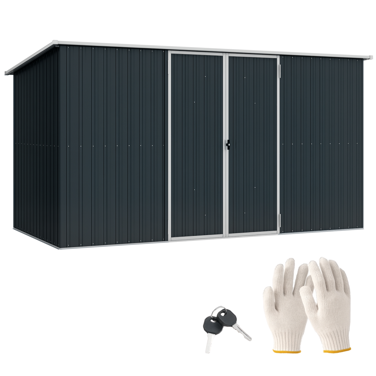 Outsunny 11 x 5.6ft Galvanised Metal Garden Shed with Lockable Door & Sloped Roof – Tool Storage, Cold Grey