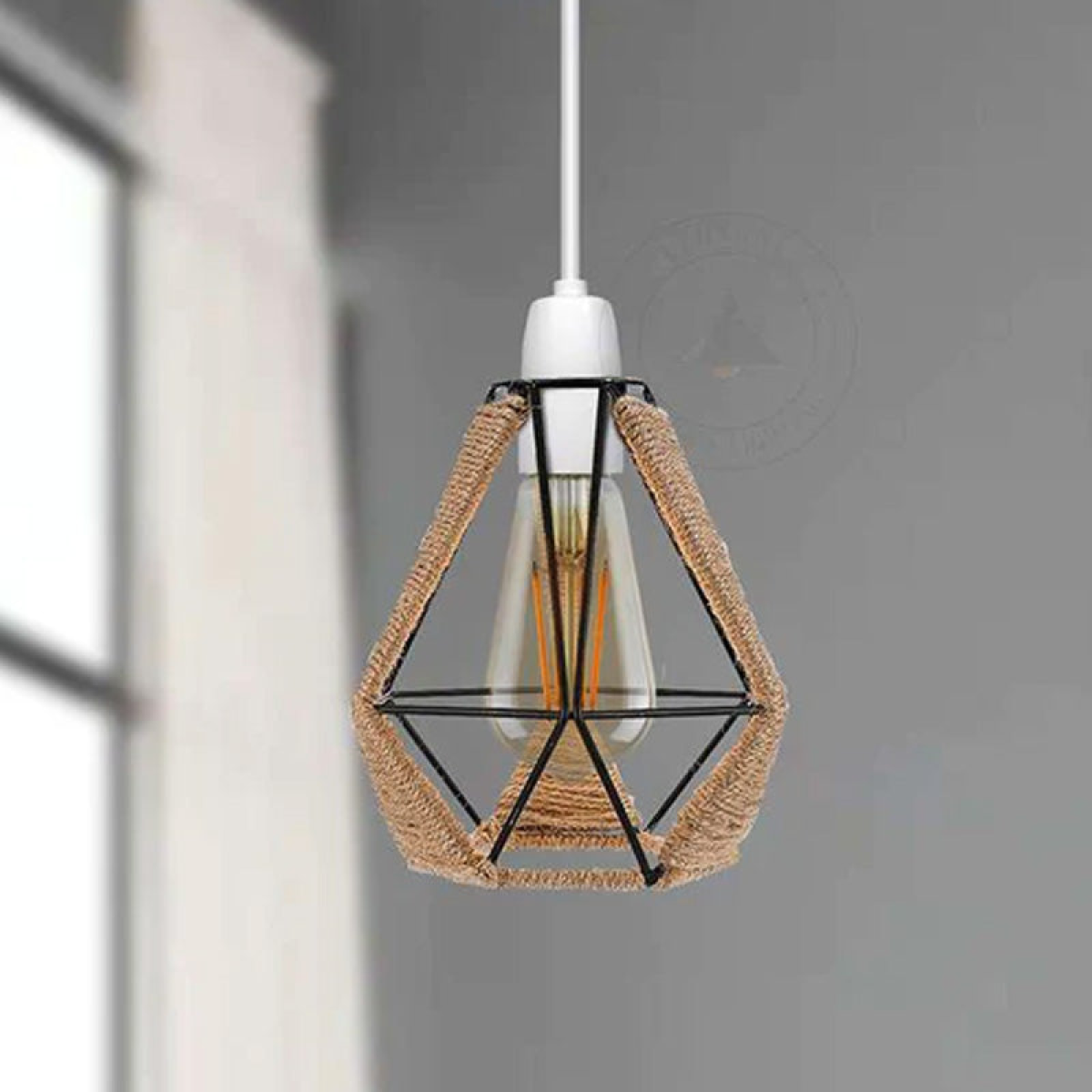 LEDSone Vintage Hemp Rope and Metal Cage Lampshade with Reducer Ring, 18 x 19cm