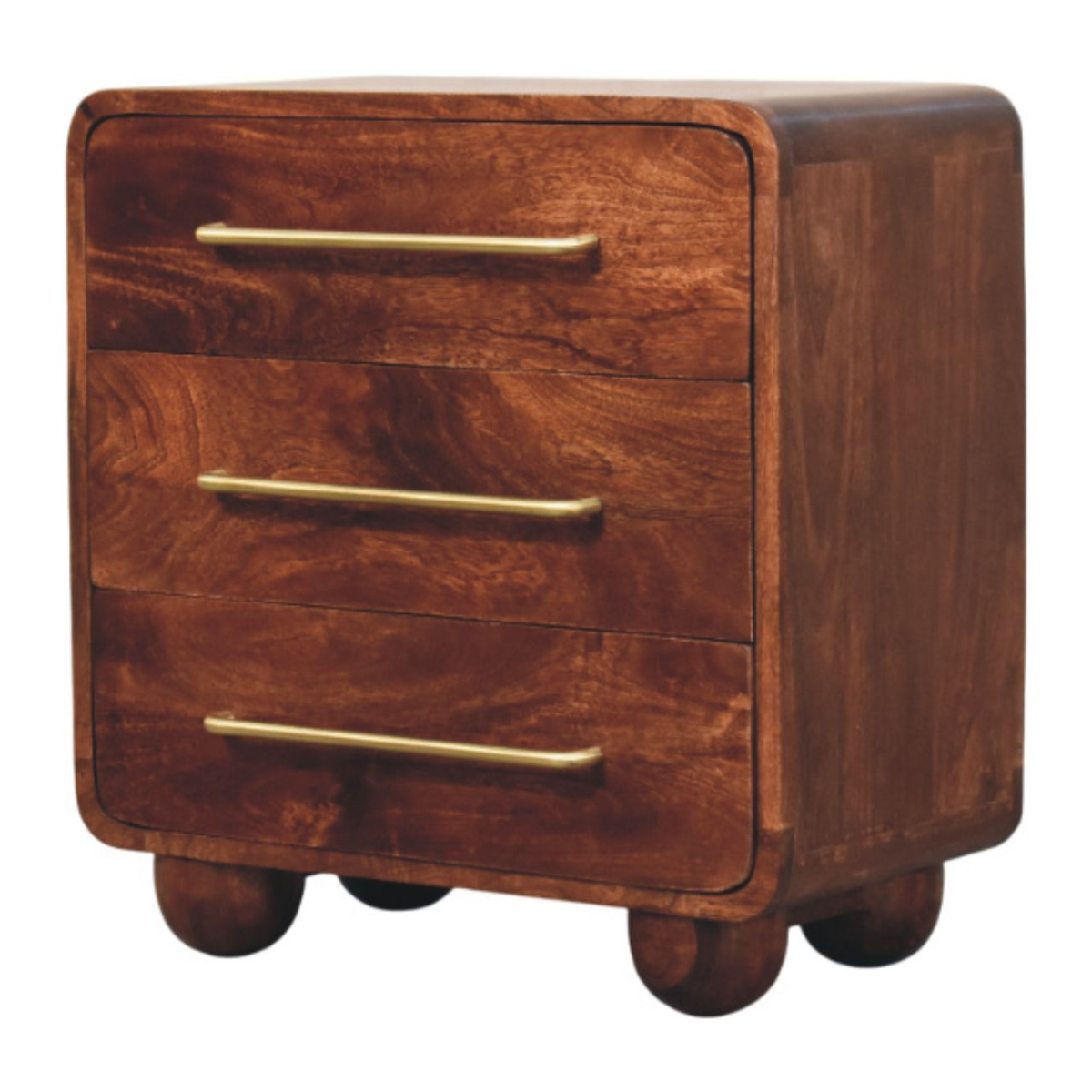 Artisan Furniture Solid Wood 3-Drawer Rounded Chest with Brushed Brass Handles – Winewood Oak, Brown