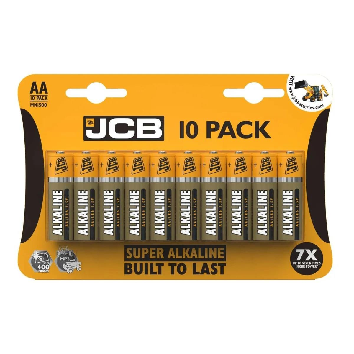 JCB AA Super Alkaline Batteries, Pack of 10 – Long-Lasting Power for High and Medium Drain Devices