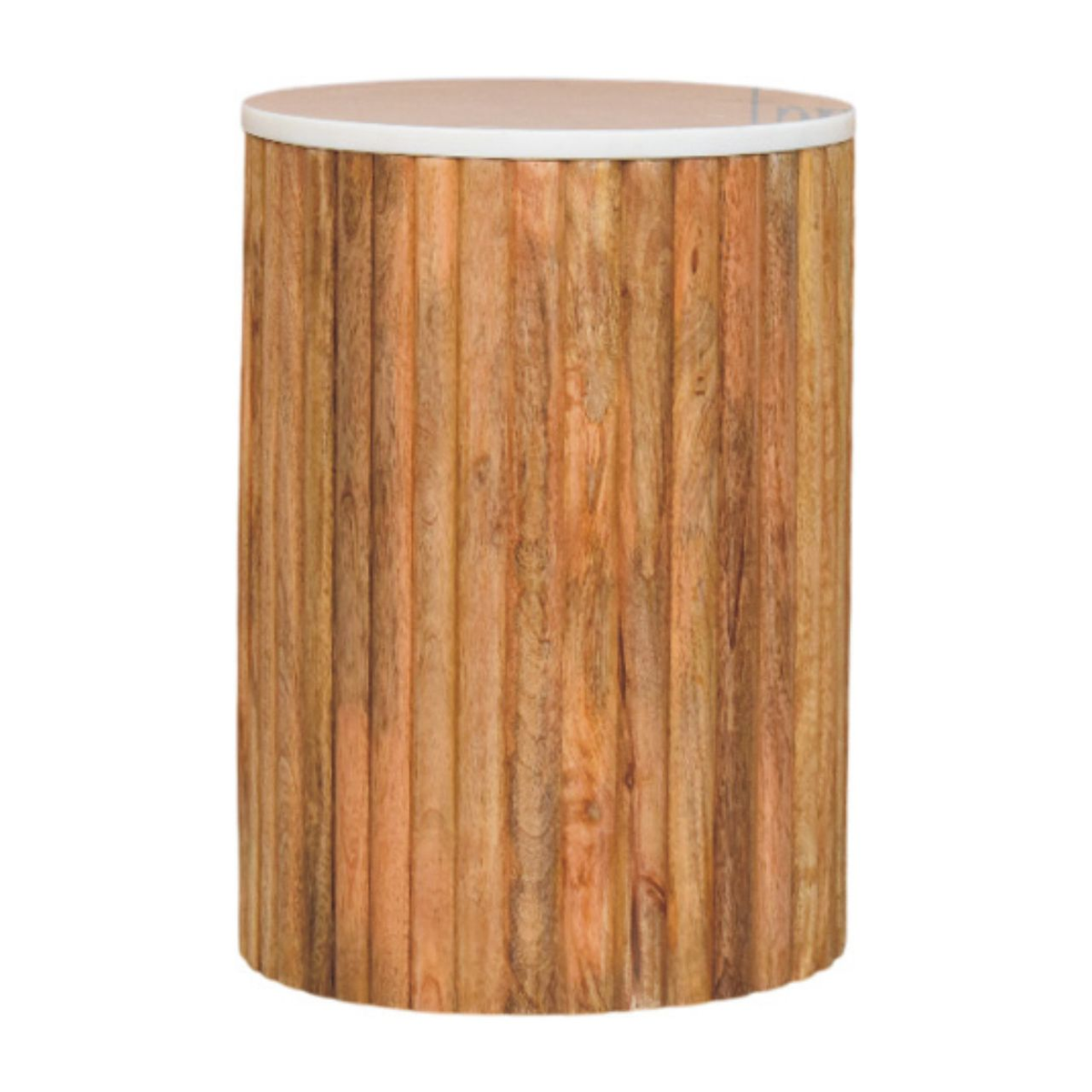 Artisan Furniture Solid Wood Fluted Side Table with Marble Top – Oakish Finish, Brown & White