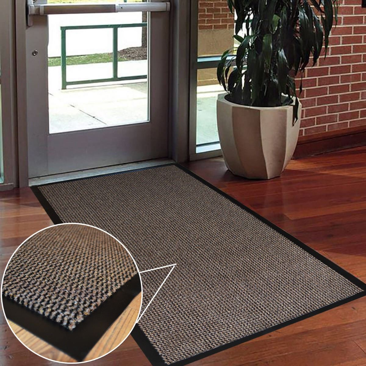 Heavy-Duty Non-Slip Barrier Mat with PVC Edge and Backing, 90 x 120 cm – Dirt Absorbent Door Mat, Brown