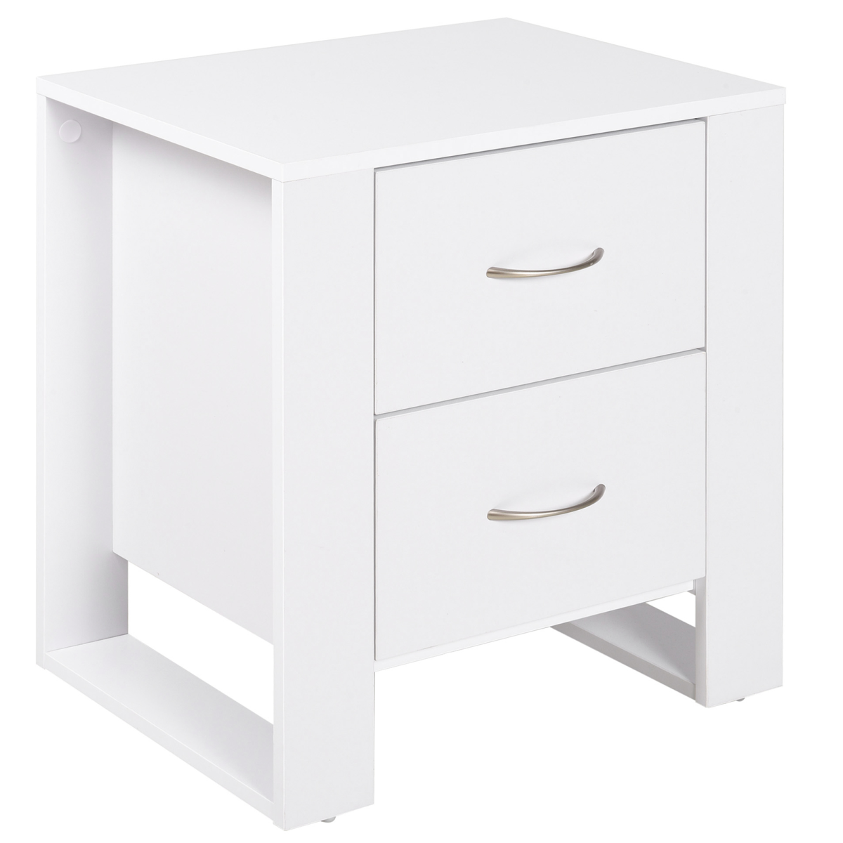 HOMCOM 2-Drawer Bedside Table with Silver-Tone Handles – Particle Board Bedroom Storage, White